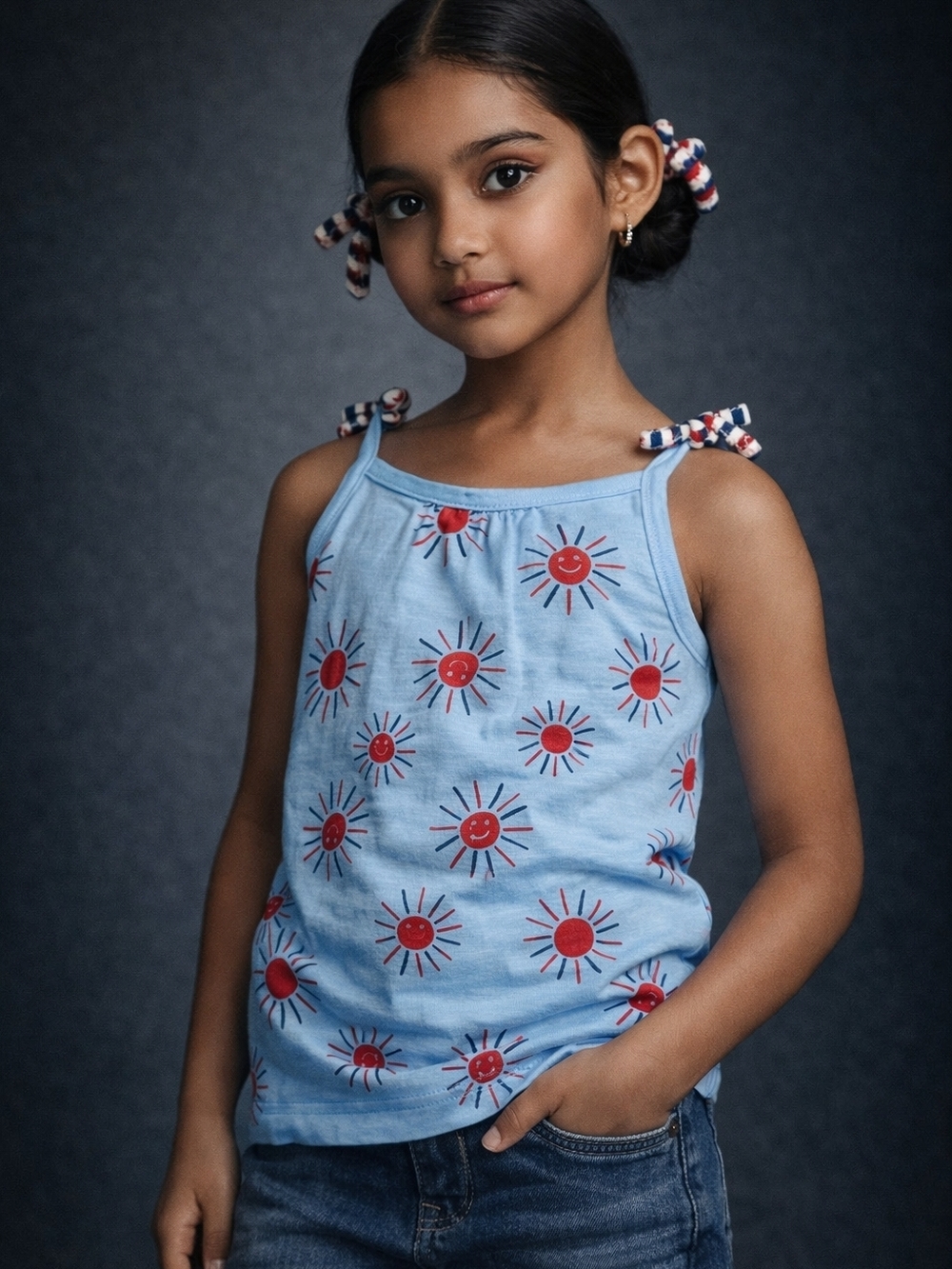 wonder nation Light Blue Tank Top with Red Sun Faces